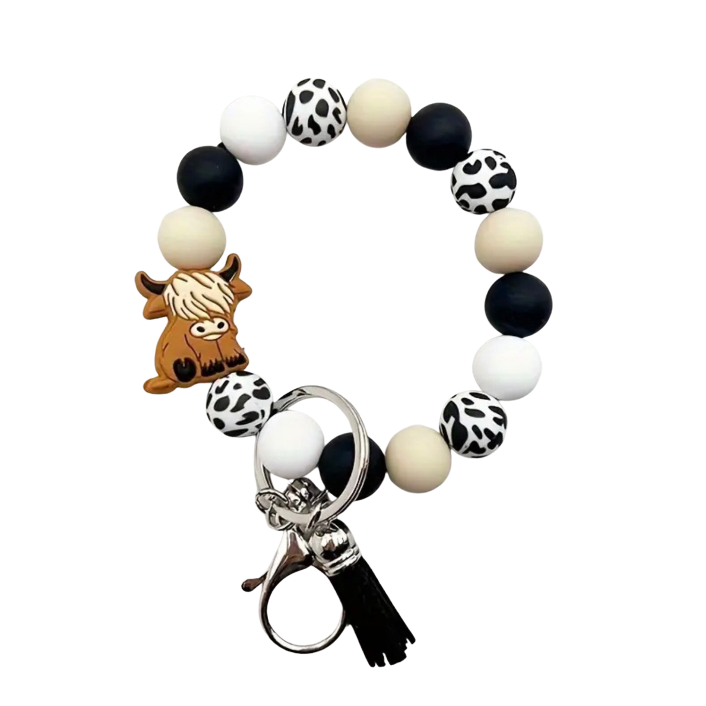 Highland Cow Silicone Bead Keychain Bracelet