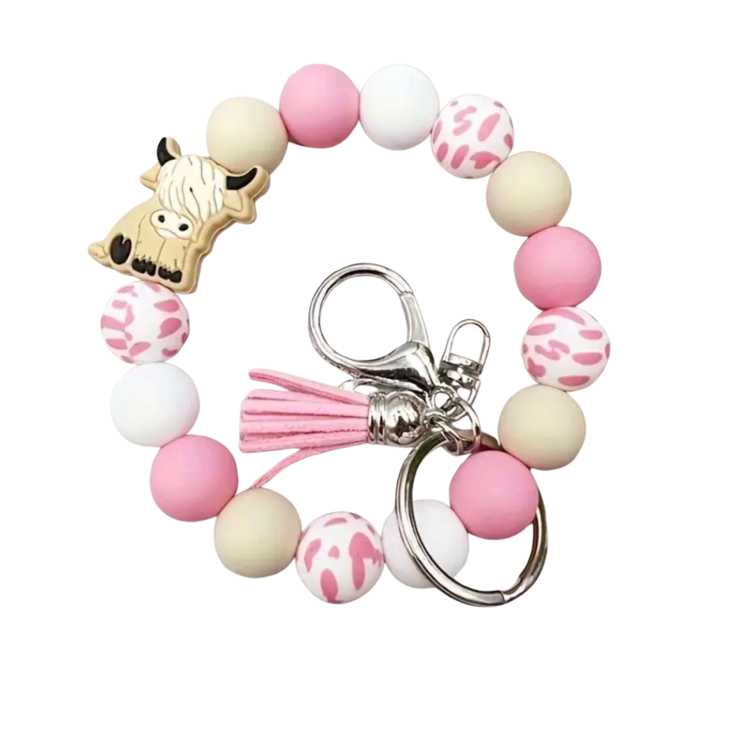 Highland Cow Silicone Bead Keychain Bracelet