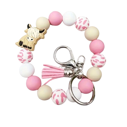 Highland Cow Silicone Bead Keychain Bracelet