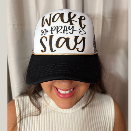 Wake Pray Slay Leopard Trucker Hat