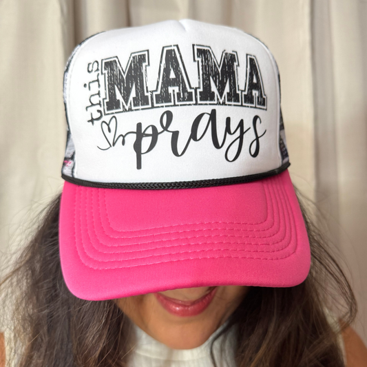 This Mama Prays Checkered Trucker Hat