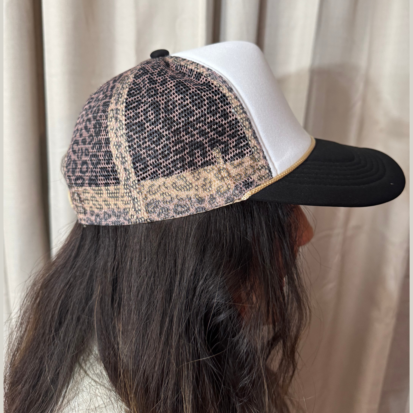Put It On My Boyfriend's Tab Leopard Trucker Hat