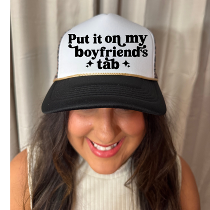 Put It On My Boyfriend's Tab Leopard Trucker Hat
