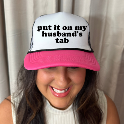 Put It On My Husbands Tab Leopard Trucker Hat