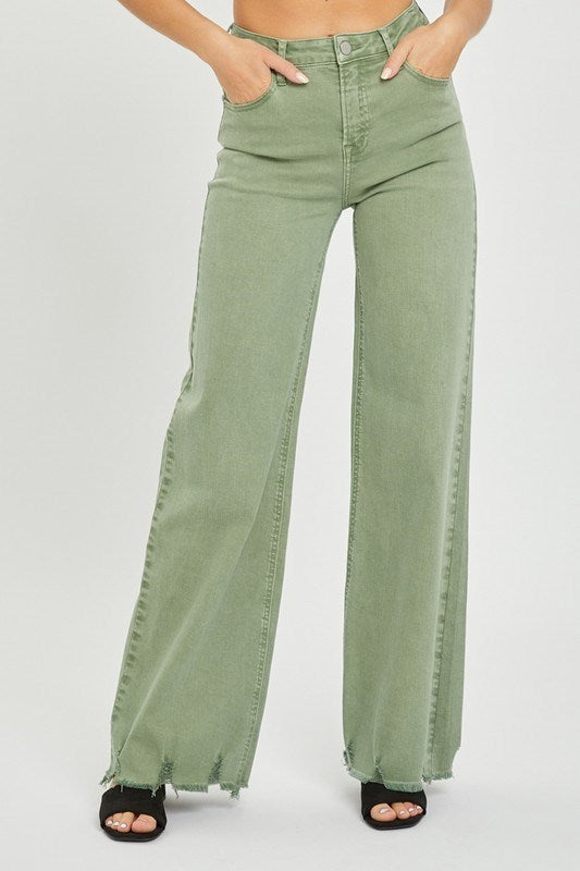 RISEN OLIVE HIGH RISE WIDE PANTS