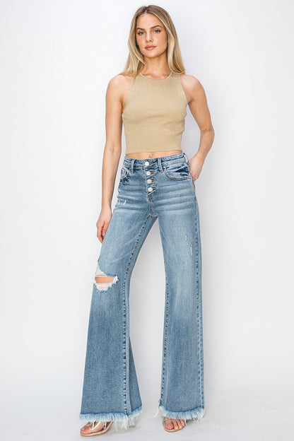 Risen City Stroll Mid Rise Wide Leg Jeans