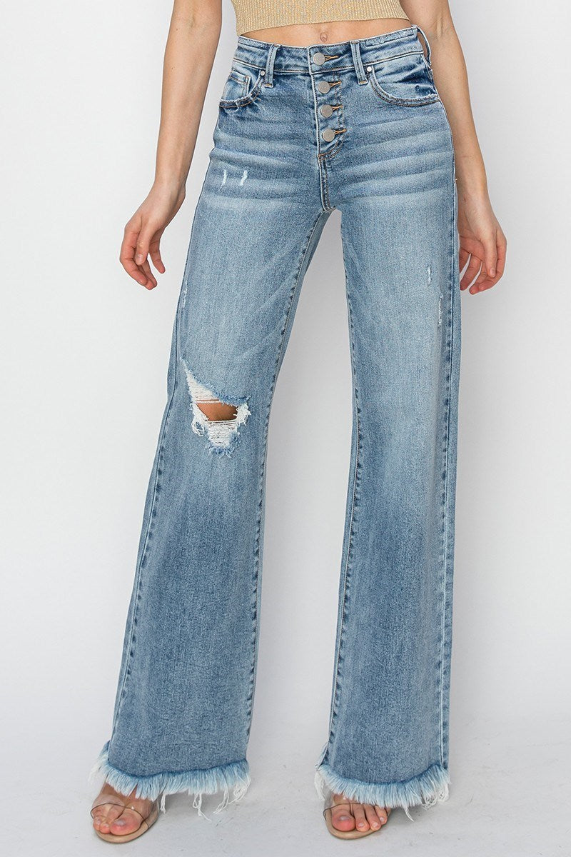 Risen City Stroll Mid Rise Wide Leg Jeans