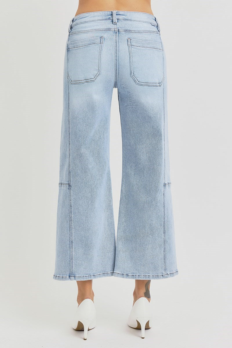 RISEN HIGH RISE CROP WIDE LEG SEAMED JEANS