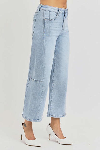 RISEN HIGH RISE CROP WIDE LEG SEAMED JEANS