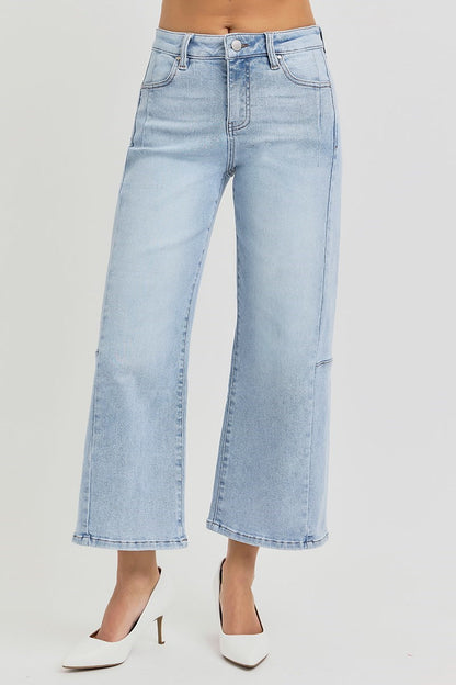 RISEN HIGH RISE CROP WIDE LEG SEAMED JEANS