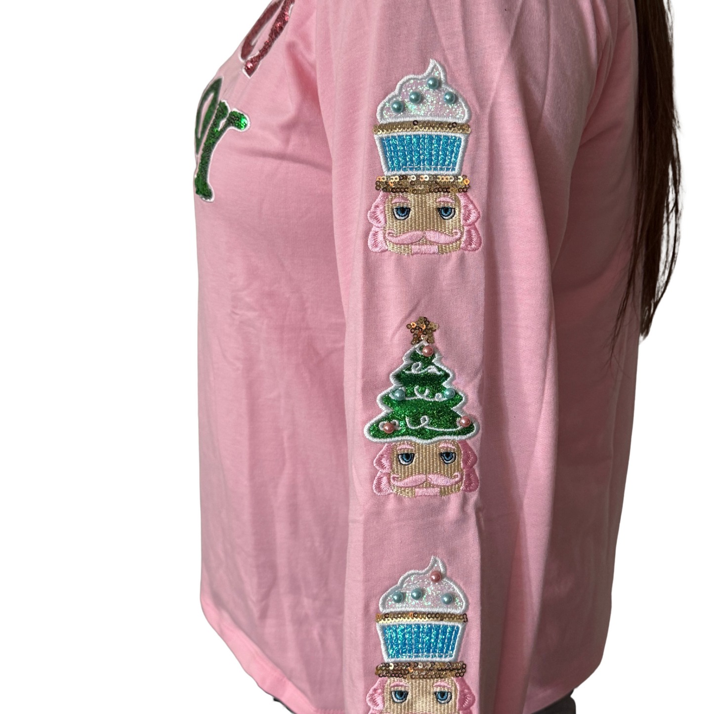 Holly Jolly Sequin On Pink Sweatshirt