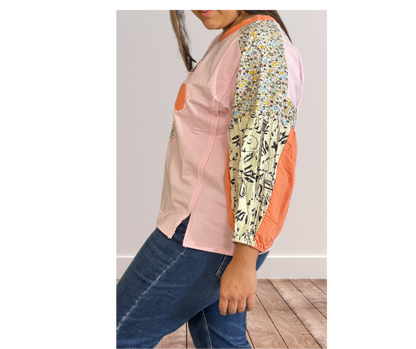 FLOWER PATCH OVERSIZED SOFT WASHED KNIT TOP BY EASEL - SV Boutique & Co.