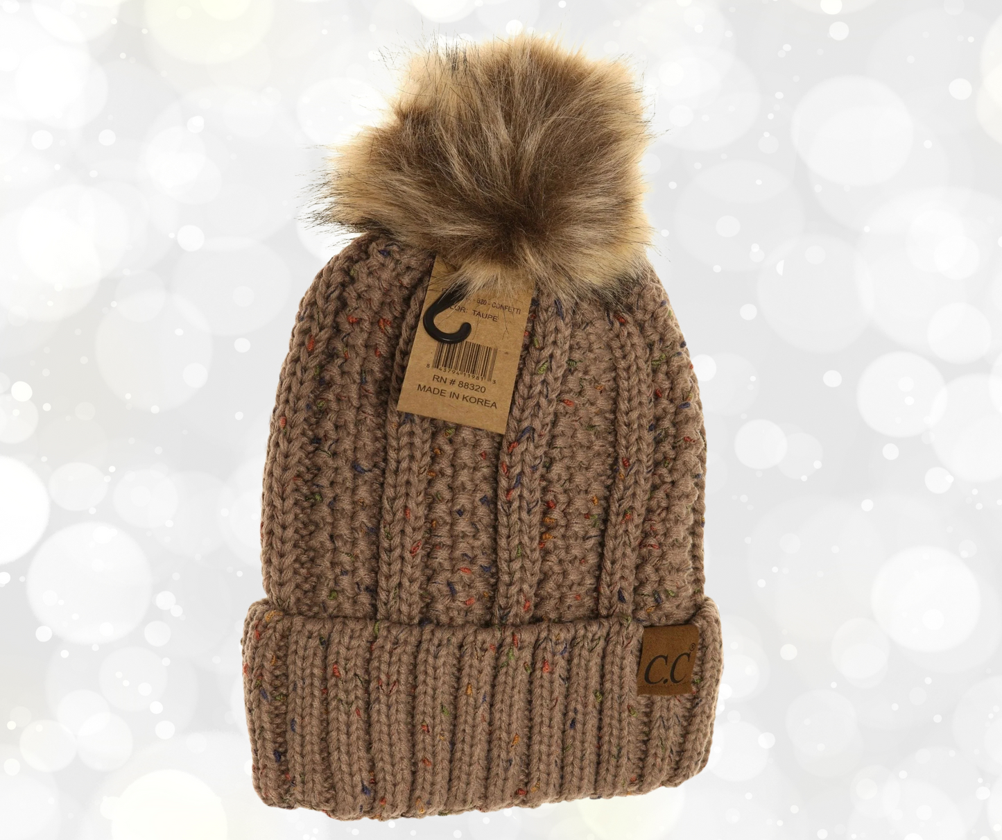 C.C. Fuzzy Lined Flecked Fur Pom Beanie - SV Boutique & Co.