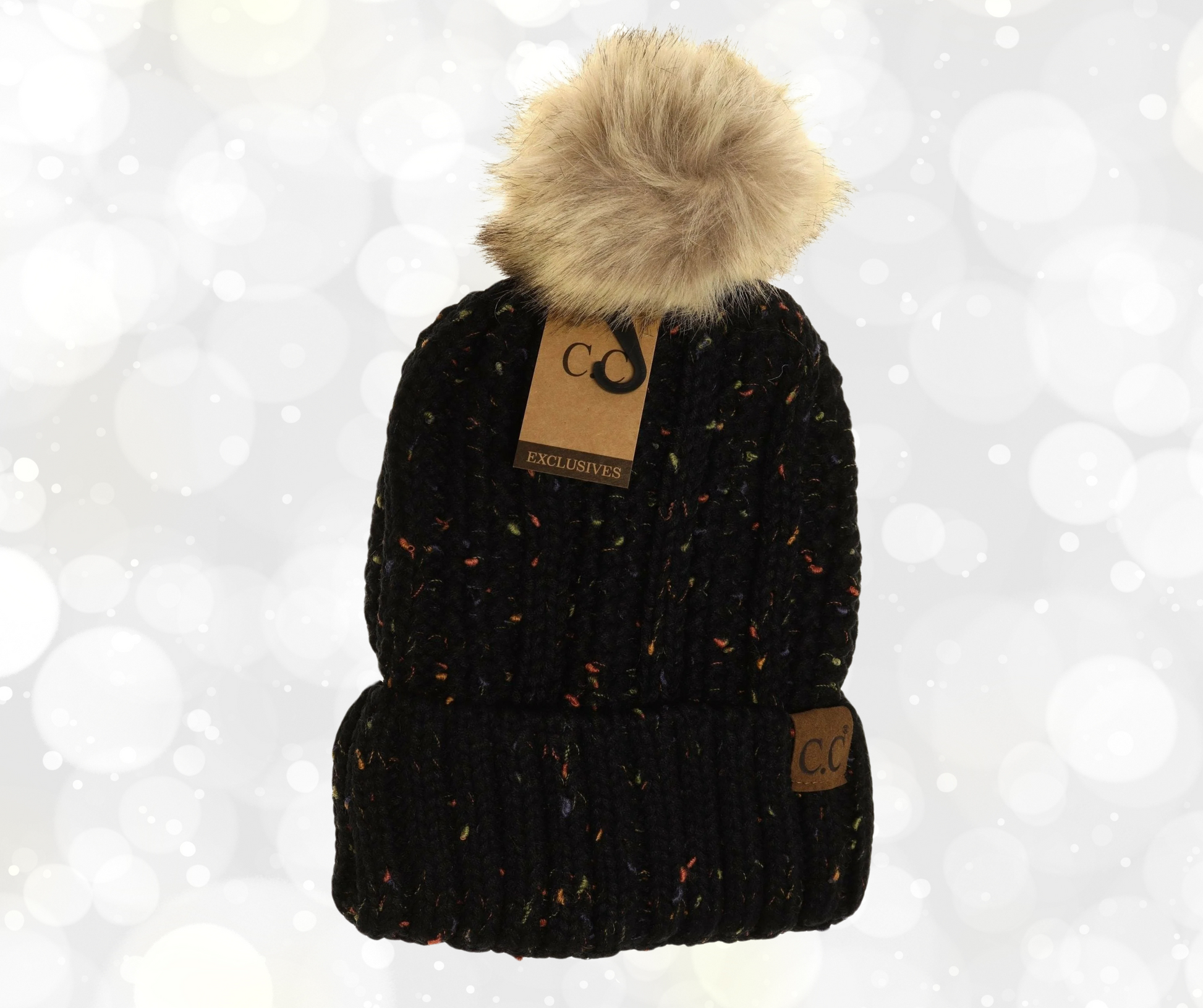 C.C. Fuzzy Lined Flecked Fur Pom Beanie - SV Boutique & Co.