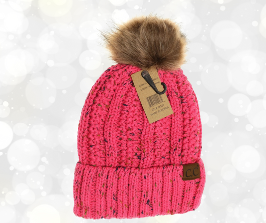 C.C. Fuzzy Lined Flecked Fur Pom Beanie - SV Boutique & Co.