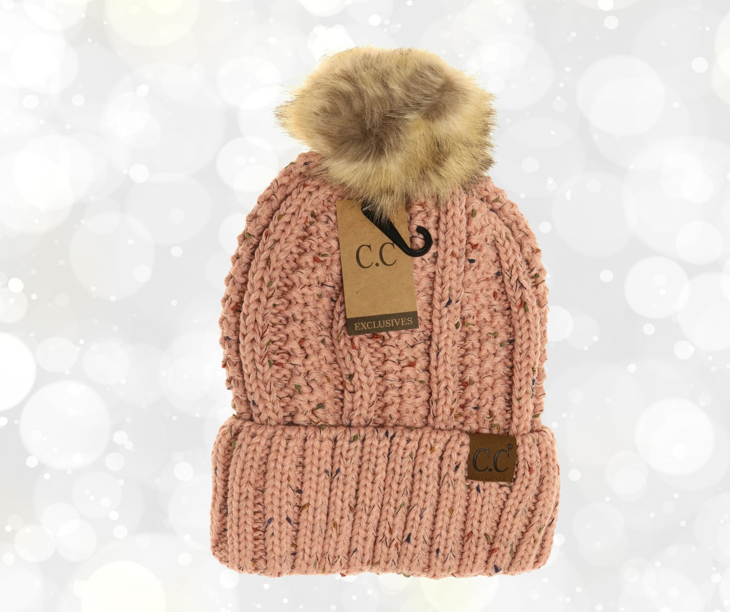 C.C. Fuzzy Lined Flecked Fur Pom Beanie - SV Boutique & Co.