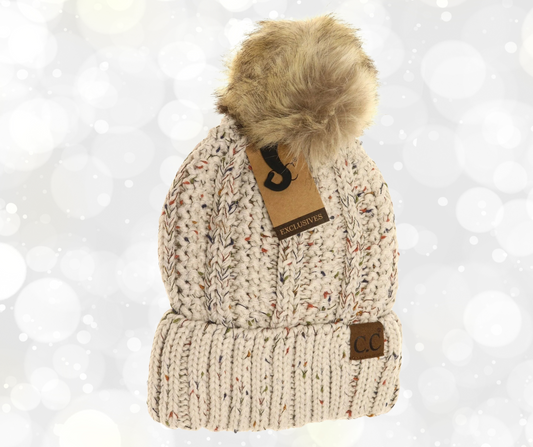 C.C. Fuzzy Lined Flecked Fur Pom Beanie - SV Boutique & Co.