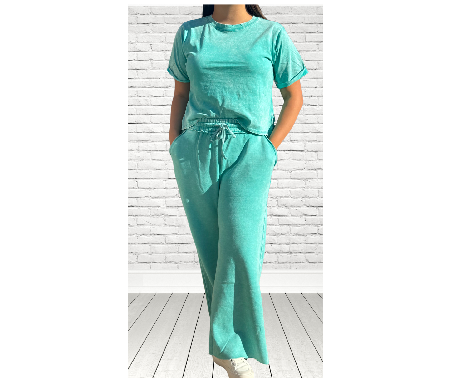 COOL TIDE ACID WASH FLEECE PALAZZO SWEATPANTS WITH POCKETS - SV Boutique & Co.