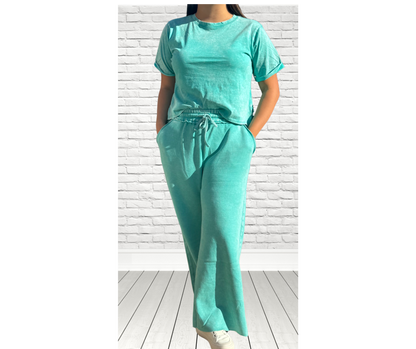 COOL TIDE ACID WASH FLEECE PALAZZO SWEATPANTS WITH POCKETS - SV Boutique & Co.