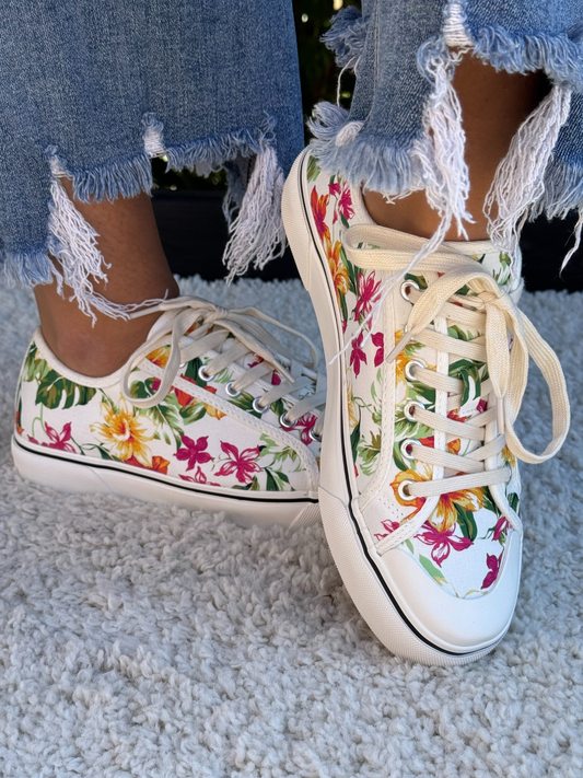 CORKYS WAITING LIST WHITE FLORAL SNEAKER