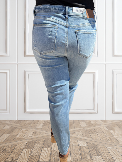 Judy Blue "Rebel" Hi-Waist Destroy & Back Hem Dart Slim Denim Jeans
