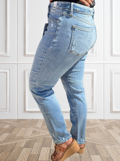 Judy Blue "Rebel" Hi-Waist Destroy & Back Hem Dart Slim Denim Jeans