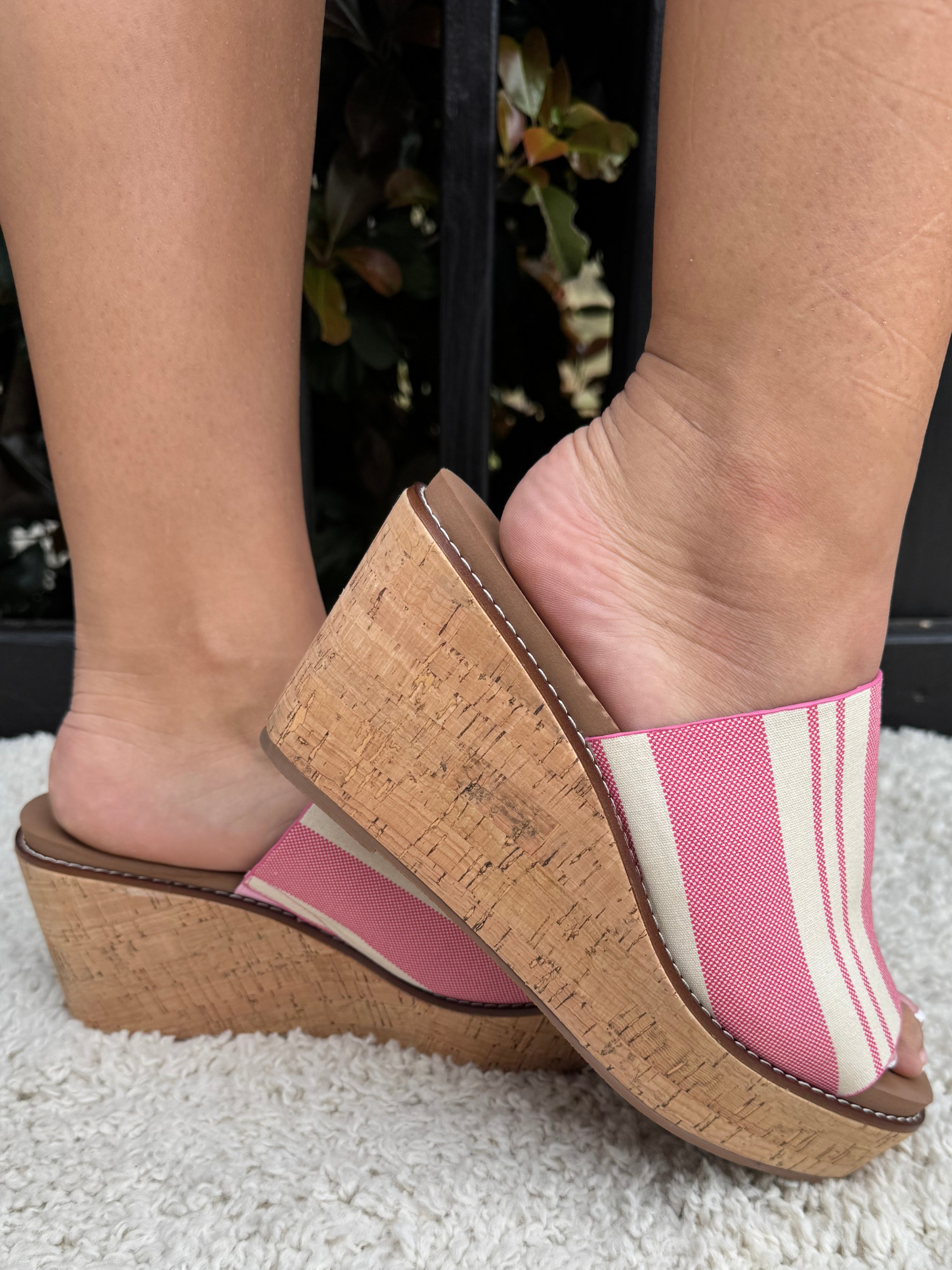 CORKYS MUGSHOT PINK NATURAL STRIPE WEDGE SANDAL - SV Boutique & Co.
