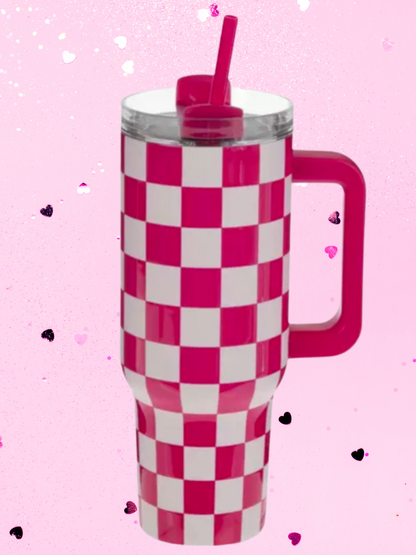 Pink Checkered 40 oz Tumbler - SV Boutique & Co.