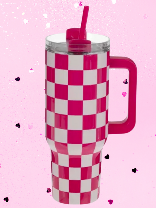 Pink Checkered 40 oz Tumbler - SV Boutique & Co.