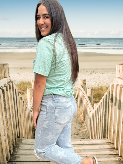 RISEN HIGH RISE STAR PRINTED STRAIGHT CROP JEANS - SV Boutique & Co.