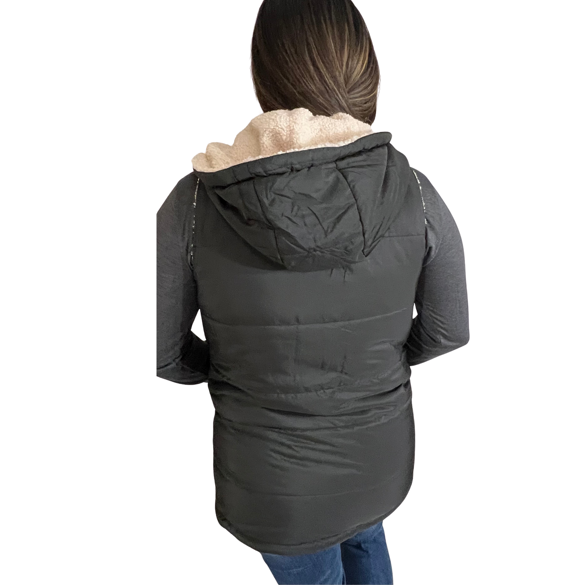Black Fleece Hooded Sleeveless Vest, Reversible - SV Boutique & Co.