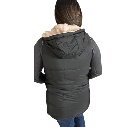 Black Fleece Hooded Sleeveless Vest, Reversible - SV Boutique & Co.