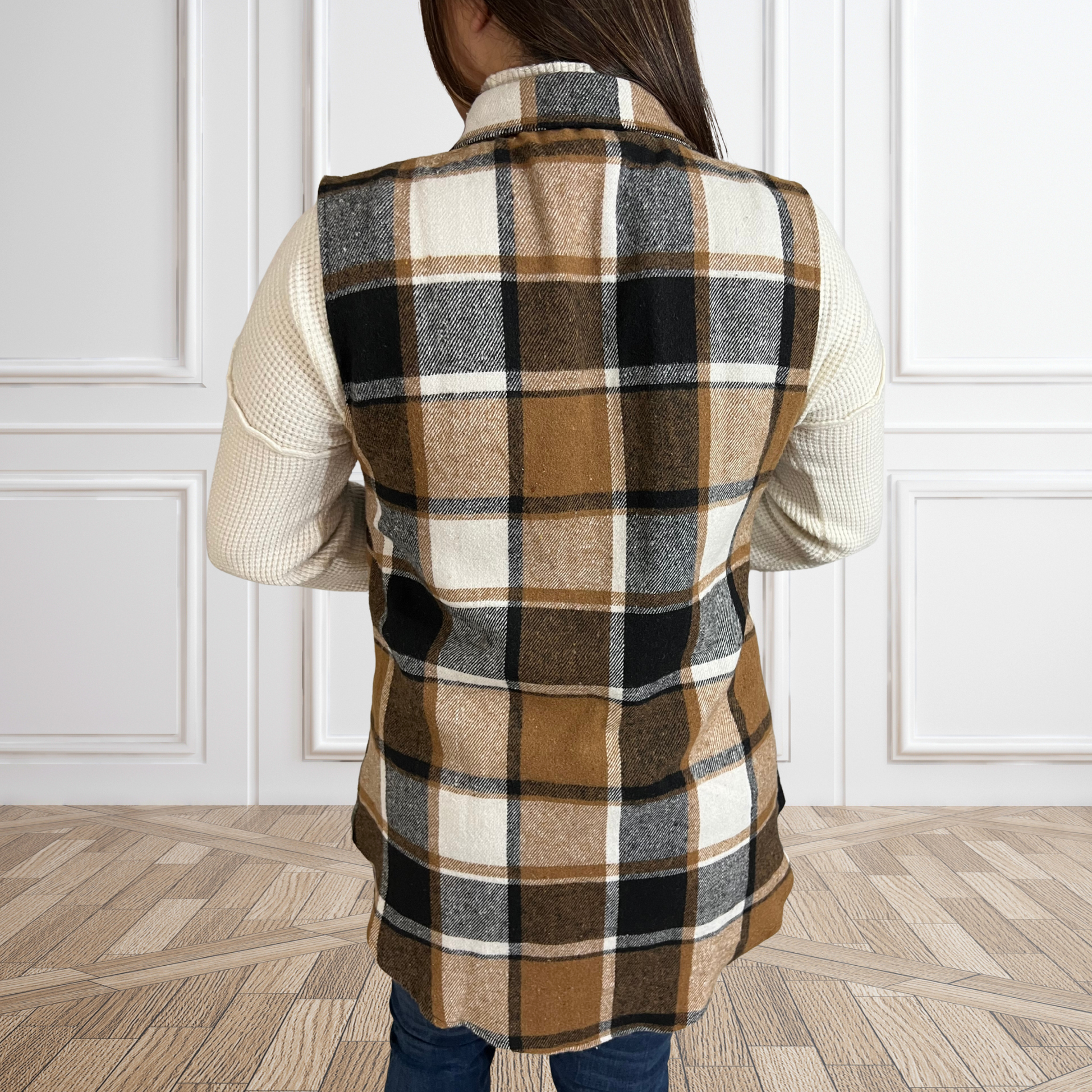 In My Autumn Feels Plaid Sleeveless Button Down Vest - SV Boutique & Co.