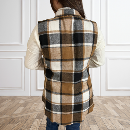 In My Autumn Feels Plaid Sleeveless Button Down Vest - SV Boutique & Co.