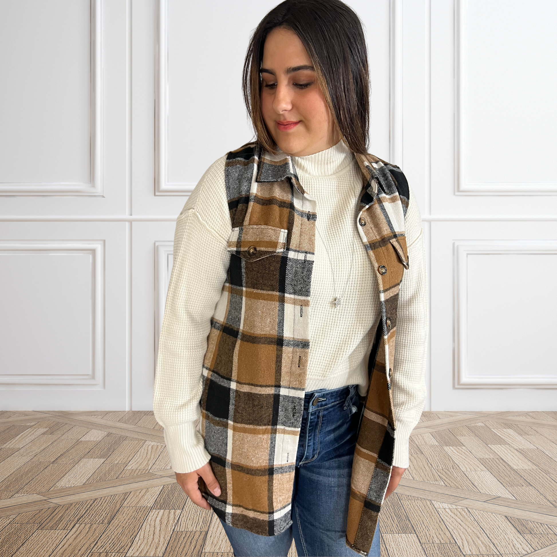 In My Autumn Feels Plaid Sleeveless Button Down Vest - SV Boutique & Co.