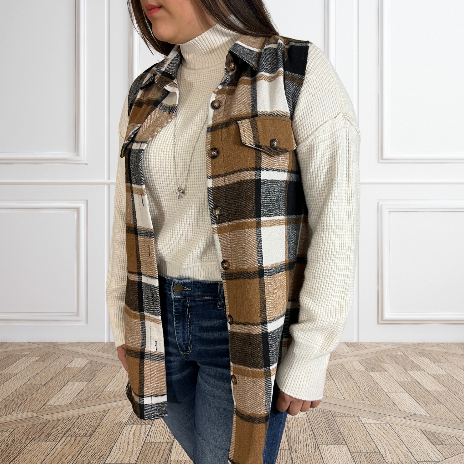 In My Autumn Feels Plaid Sleeveless Button Down Vest - SV Boutique & Co.