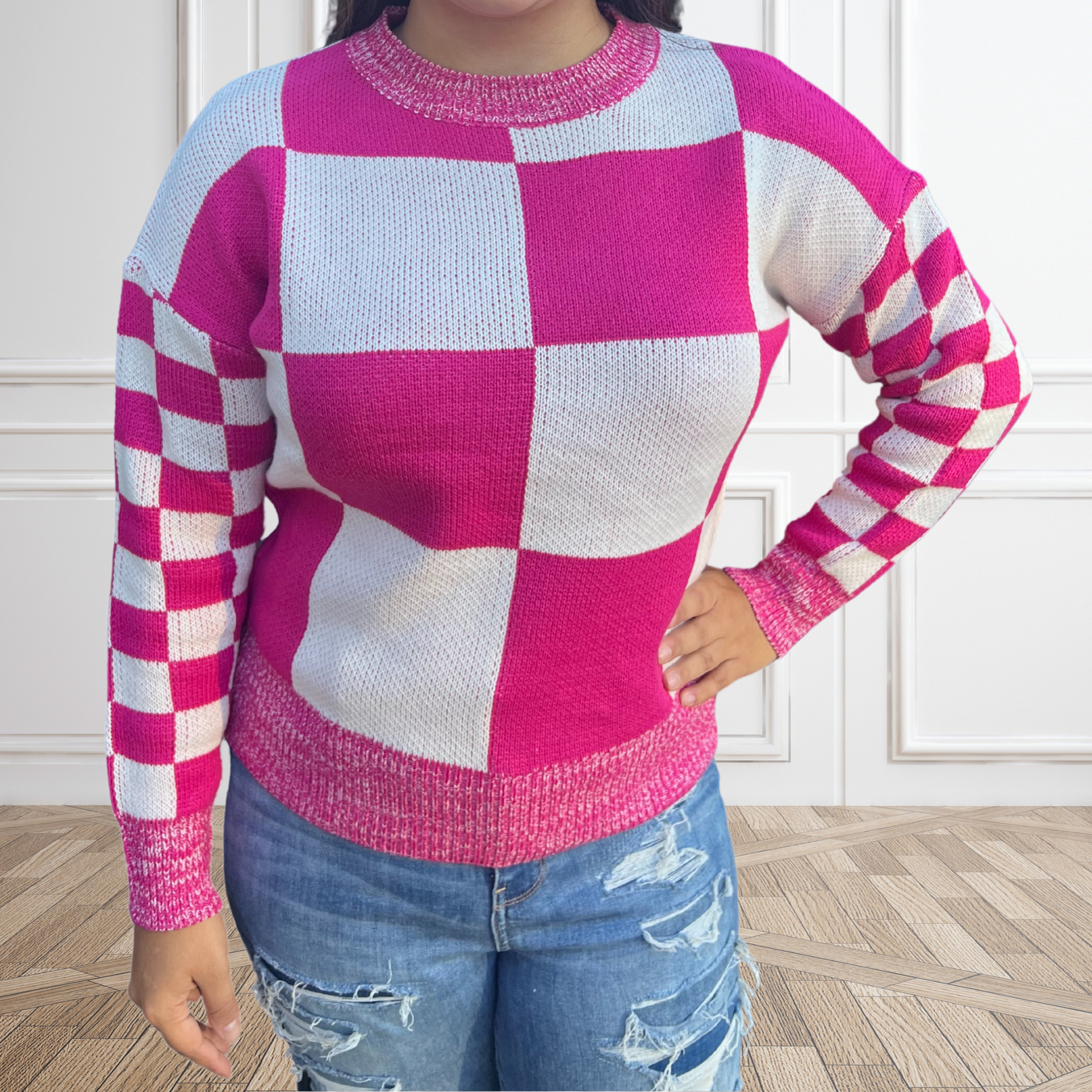 Check Me Out Sweater-Fuschia/Khaki - SV Boutique & Co.
