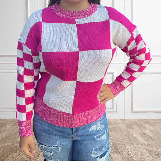 Check Me Out Sweater-Fuschia/Khaki - SV Boutique & Co.