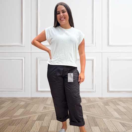 Urban Ease Poplin Cargo Pants with Roll Tab Hem