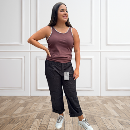 Urban Ease Poplin Cargo Pants with Roll Tab Hem