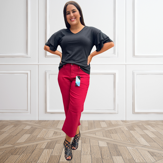 Merlot Kick Mid-Rise Hyper-stretch Wide Leg Cropped