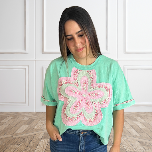 FLOWER PATCH WASHED COTTON SLUB TOP EASEL - SV Boutique & Co.