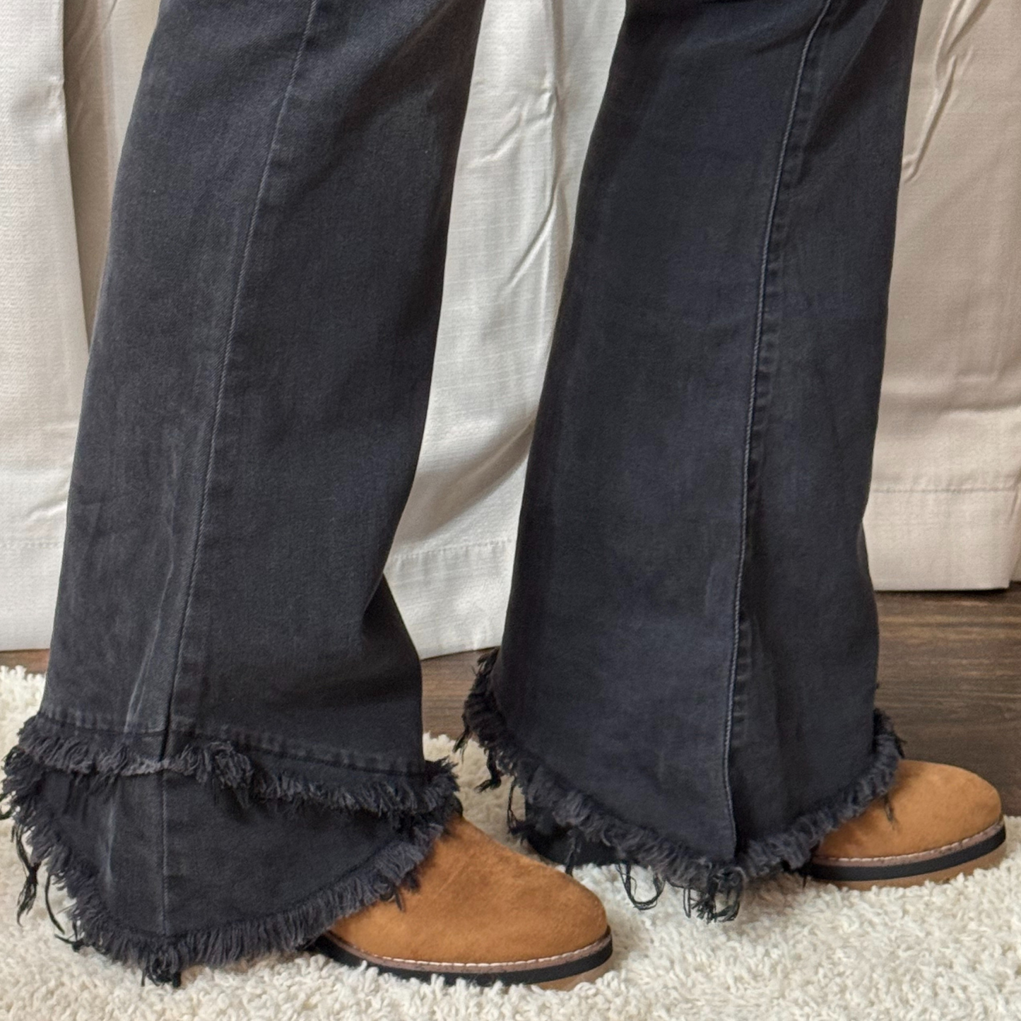 Judy Blue High Waisted Black Flare w/ Mock Fray Tulip Hem