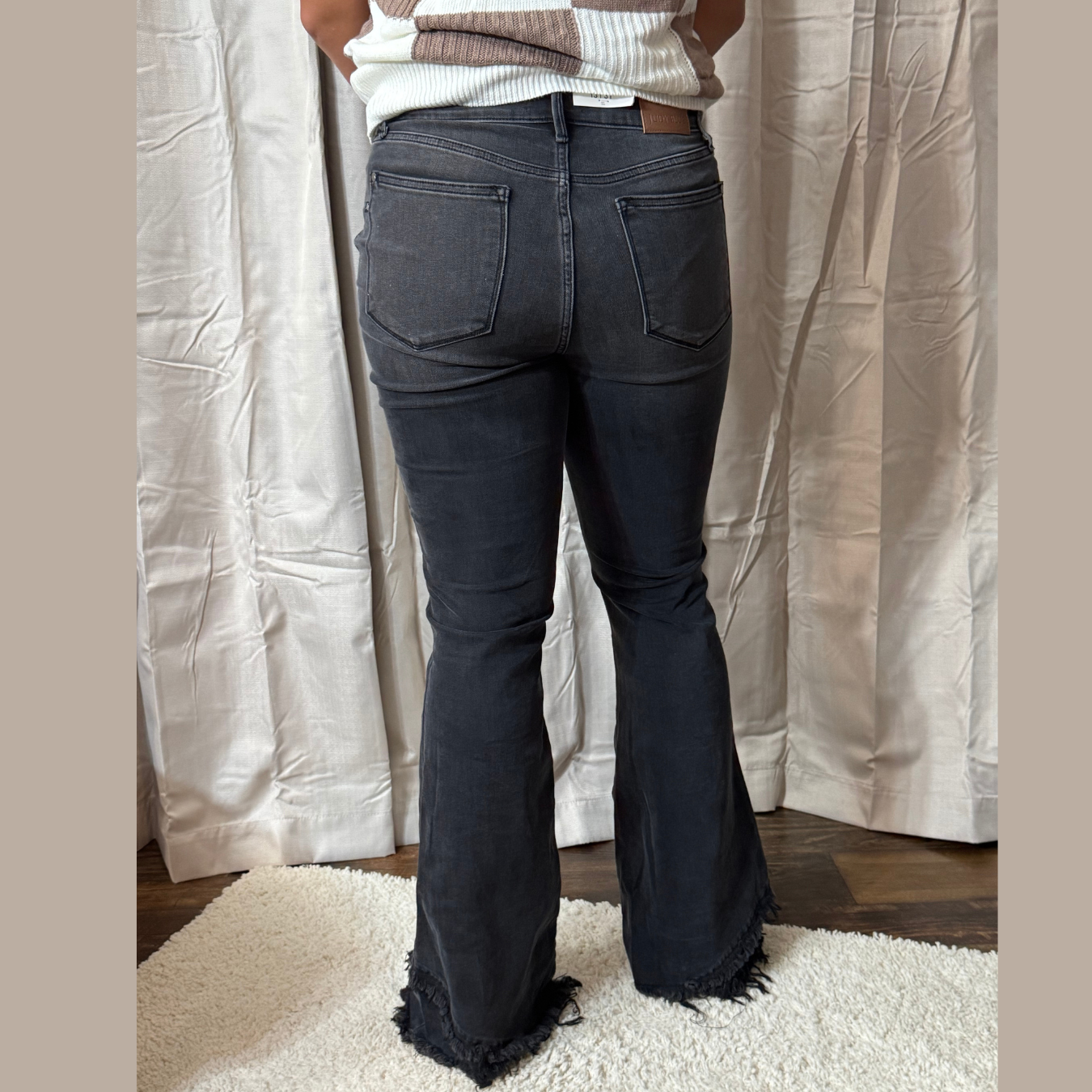 Judy Blue High Waisted Black Flare w/ Mock Fray Tulip Hem