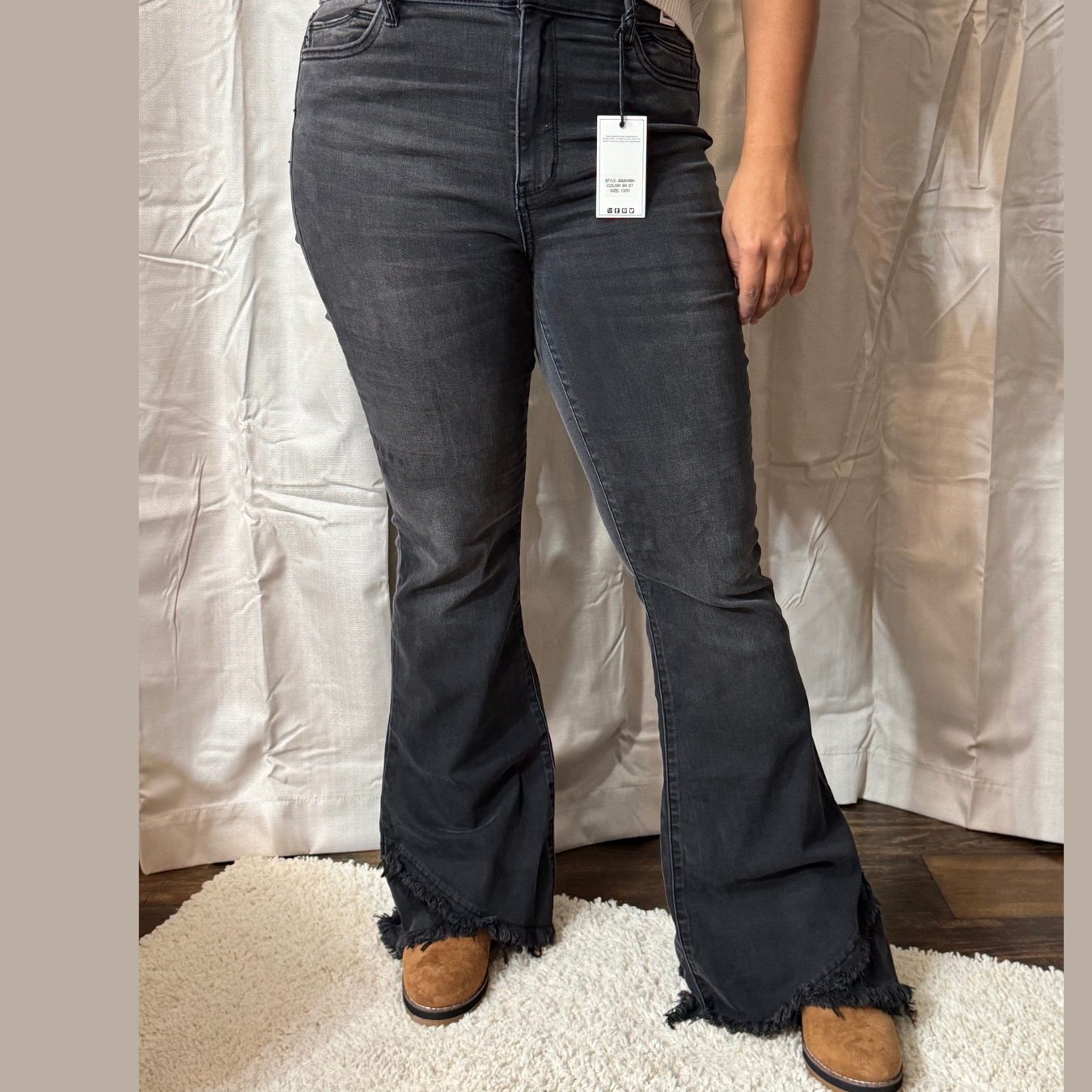 Judy Blue High Waisted Black Flare w/ Mock Fray Tulip Hem