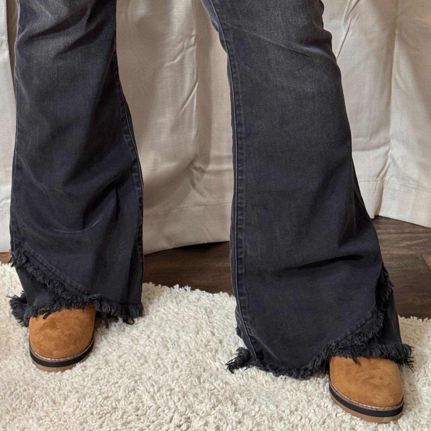 Judy Blue High Waisted Black Flare w/ Mock Fray Tulip Hem
