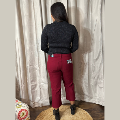 Mid-Rise Merlot Hyper-stretch Wide Leg Cropped