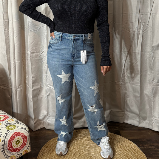 Judy Blue High-Waist Rigid Magic Star Distressed 90's Straight Jeans
