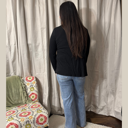 Soft Drape Open Front Black Cardigan