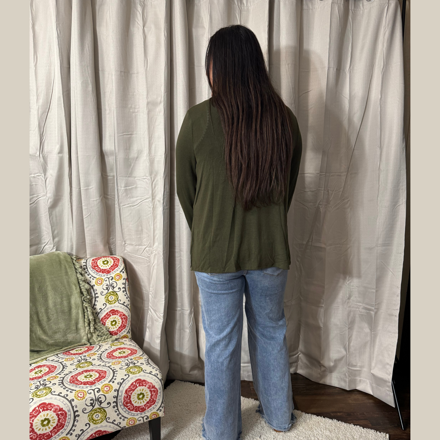 Soft Drape Open Front  Olive Cardigan